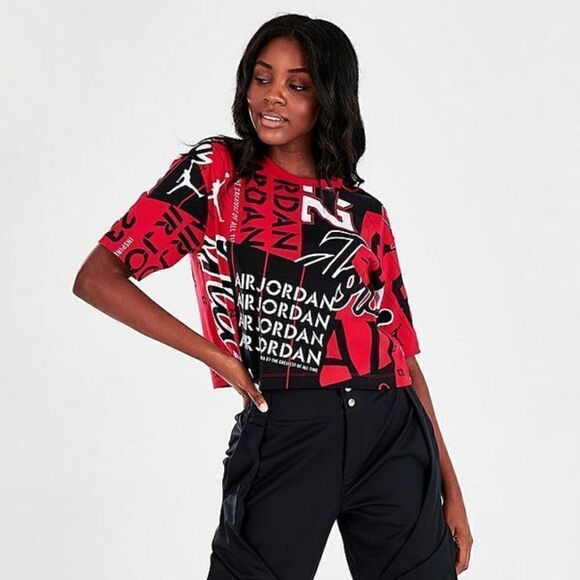 Air Jordan 1 2 3 4 5 6 11 12 13 Bred OG Heritage Women's Crop Top Tee Shirt Red - Picture 14 of 16